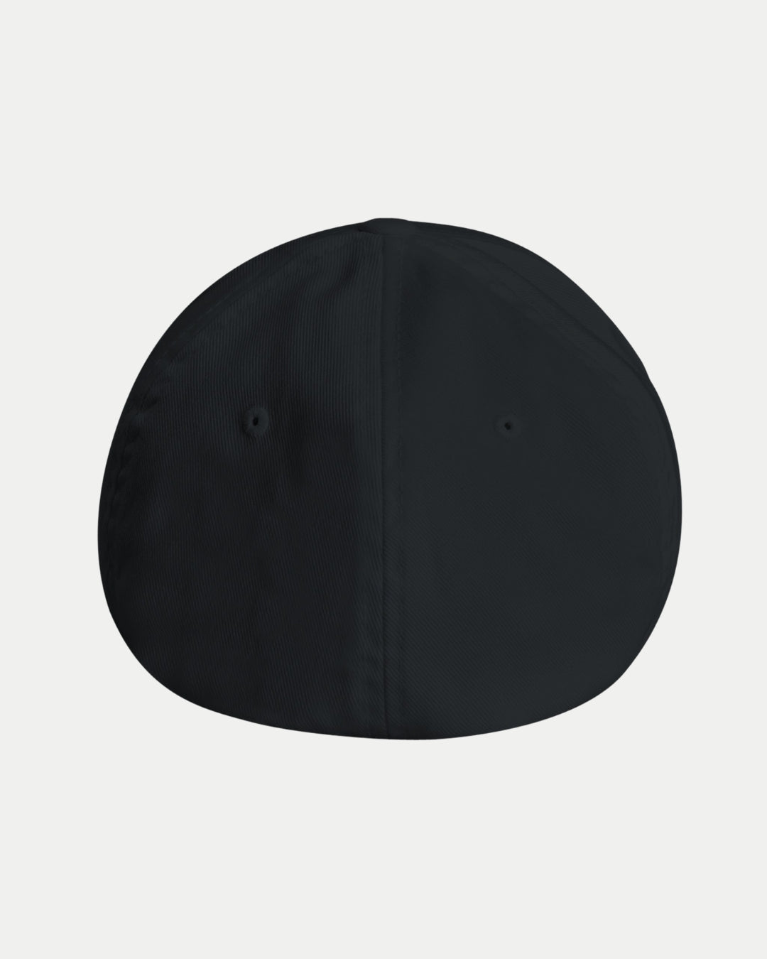 The Made-To-Order Panthers Est 1946 Fitted Baseball Cap by Nottingham Panthers in black & white is shown from the back, featuring two small ventilation eyelets and a clean look with no visible logos or designs.