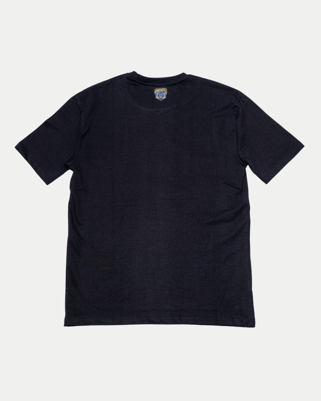 The Nottingham Panthers 25-26 White Script T-Shirt by Panthersland is shown laid flat from the back, featuring short sleeves and a small tag at the neckline.