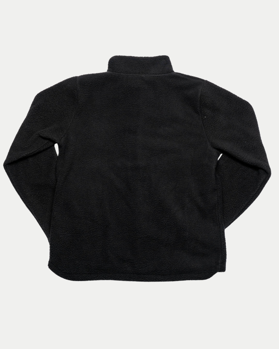 The Panthersland Nottingham Panthers 25-26 Pile Jacket, a black fleece-textured zip-up with long sleeves and a high collar, is laid flat and viewed from the back on a plain white background.