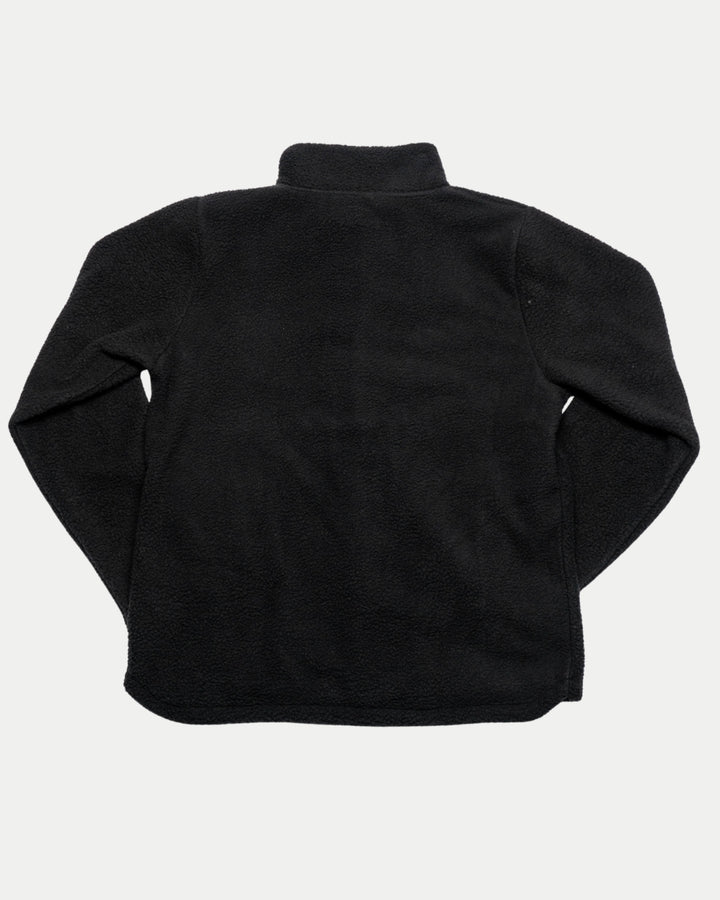 The Panthersland Nottingham Panthers 25-26 Pile Jacket, a black fleece-textured zip-up with long sleeves and a high collar, is laid flat and viewed from the back on a plain white background.