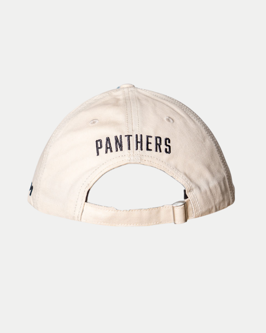 The Nottingham Panthers 25-26 CCM Cream Adjustable Cap by Panthersland is shown from the back, with "PANTHERS" embroidered in black above the adjustable strap.