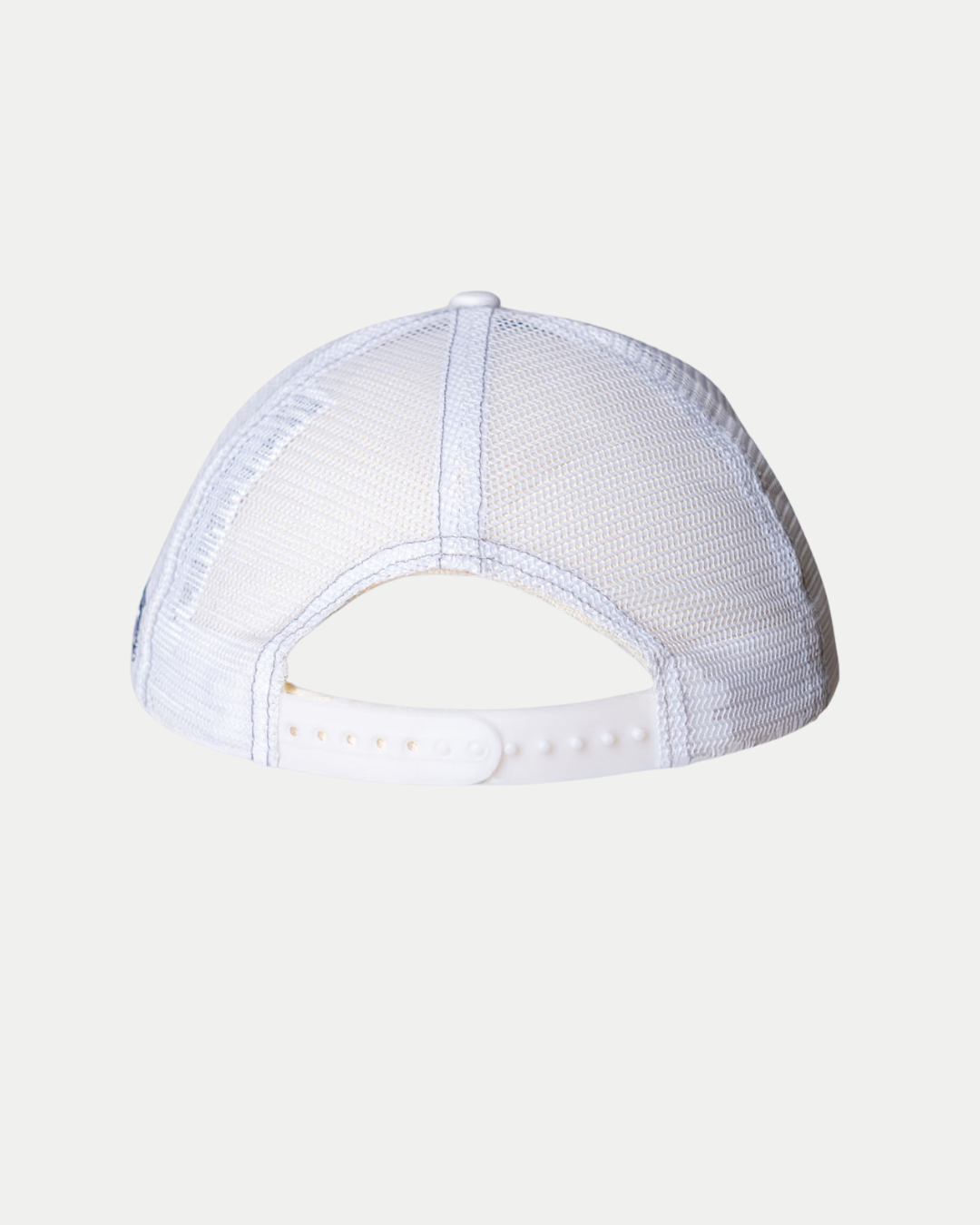 The Panthersland Nottingham Panthers 25-26 CCM white mesh back trucker cap is shown from the rear, highlighting its adjustable plastic snapback closure.