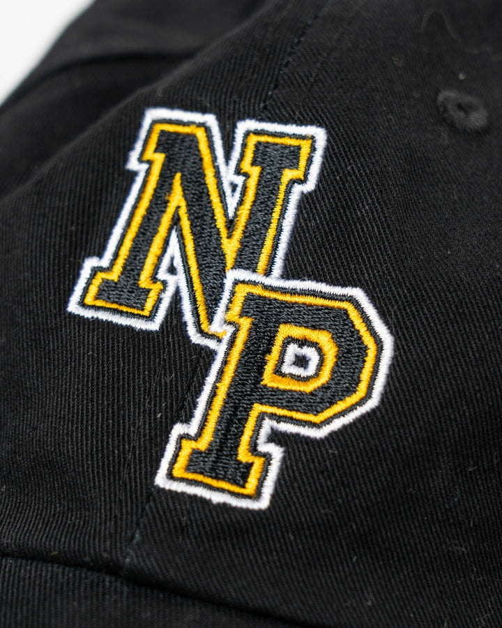 There are no keywords provided. Please provide one or two keywords to blend into the description for the NP Logo Black Cap by Nottingham Panthers.