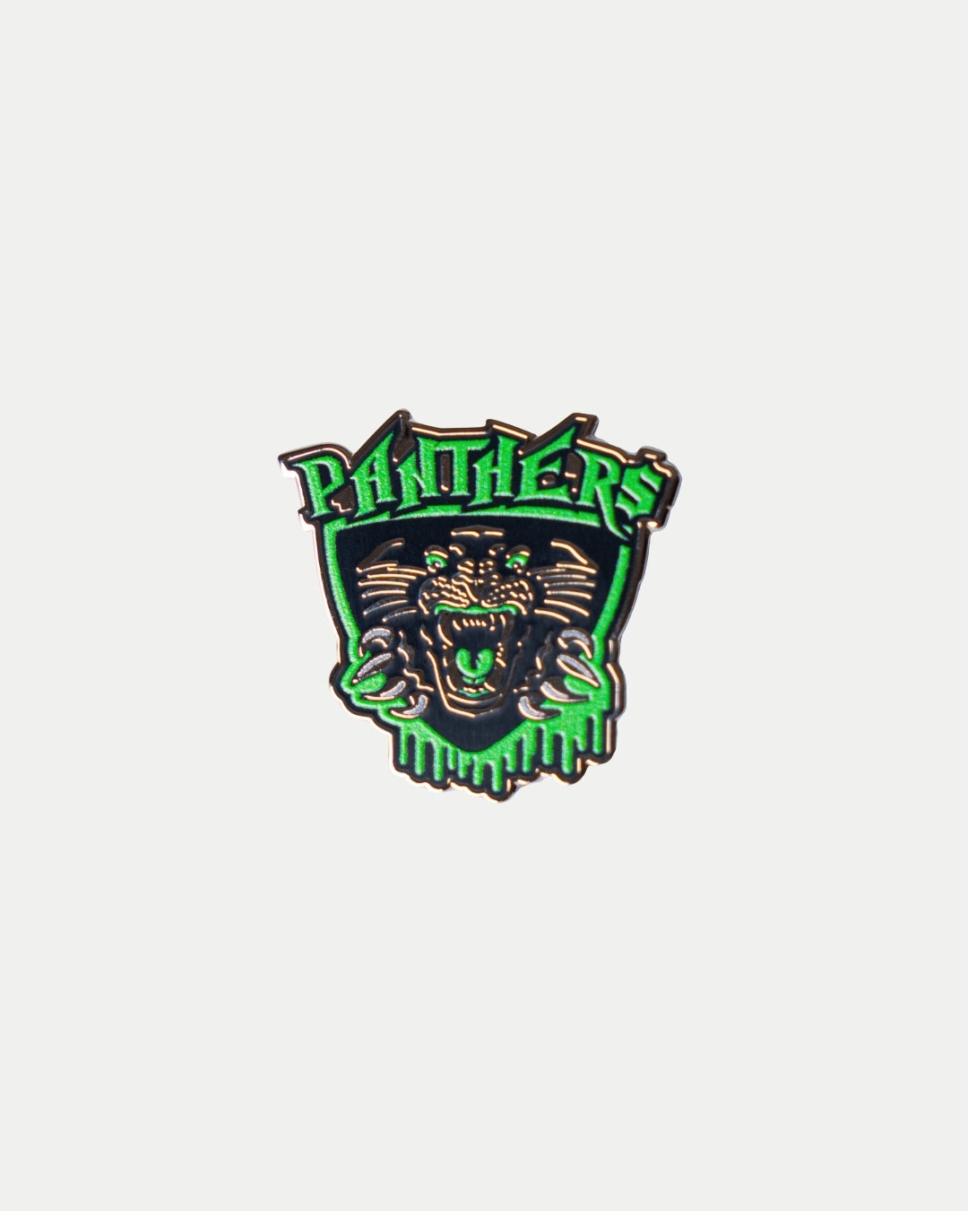 No keywords were provided to blend into the description. Please provide one or two keywords to include in the Nottingham Panthers Slime Logo Pin description.