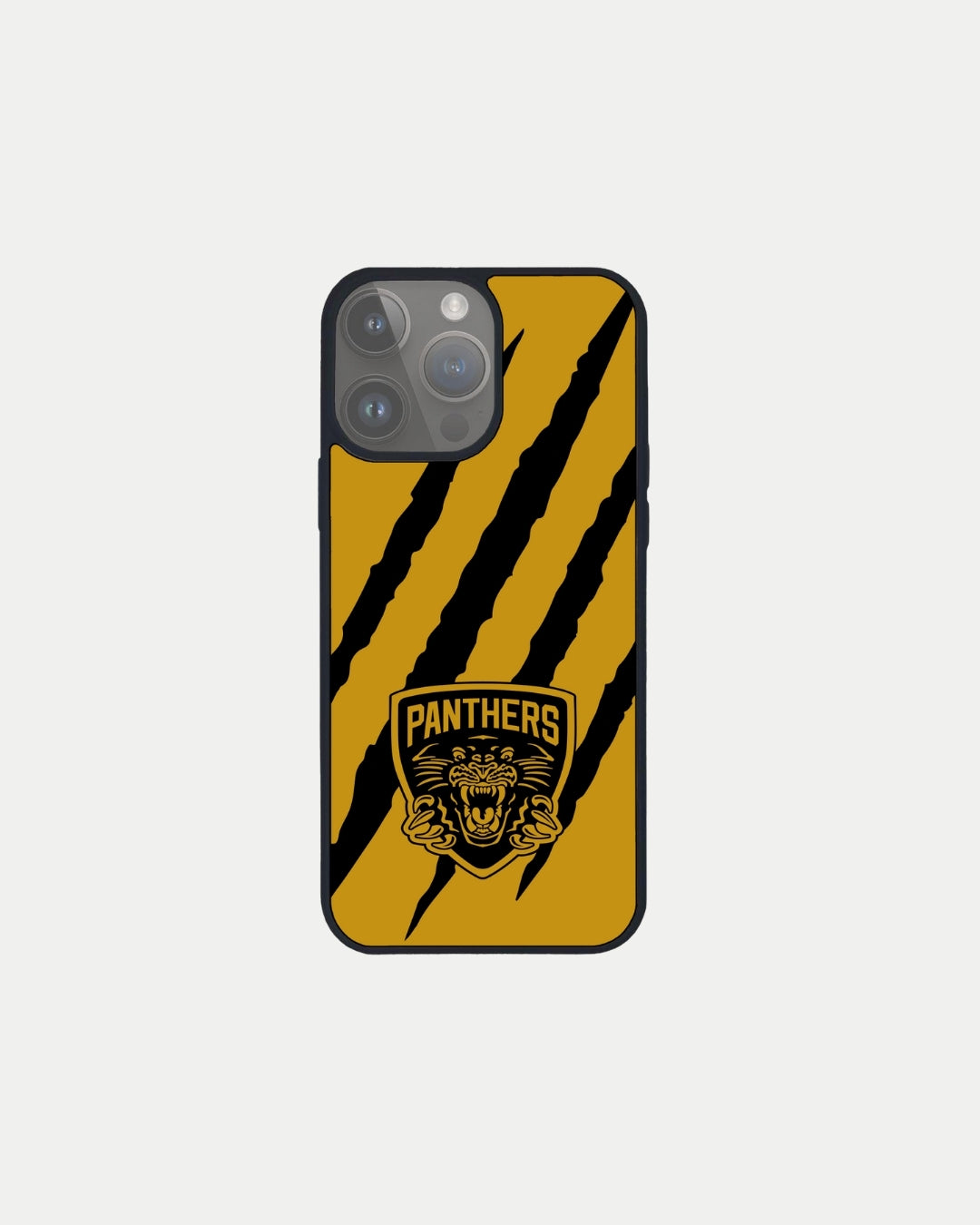 The Nottingham Panthers’ Panthers Gold Phone Case features a gold background, bold black claw marks, and the team’s roaring panther head logo—custom crafted for fans.