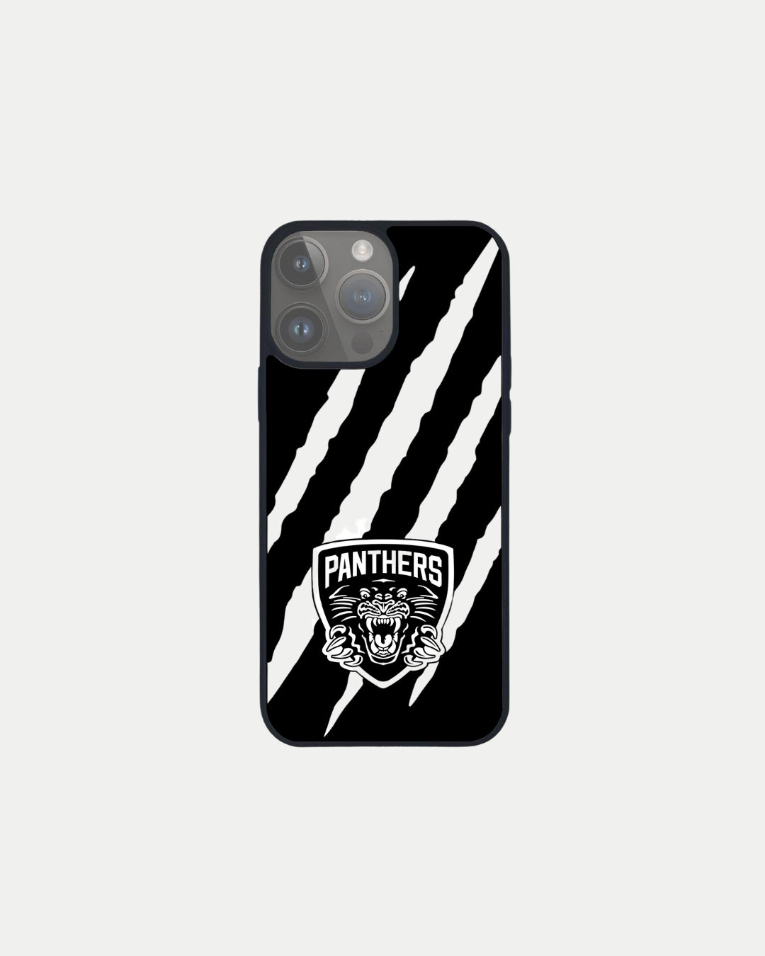 The Nottingham Panthers Panthers Black Phone Case features white diagonal claw marks and a bold PANTHERS logo below the camera cutout, crafted to order for a unique touch.