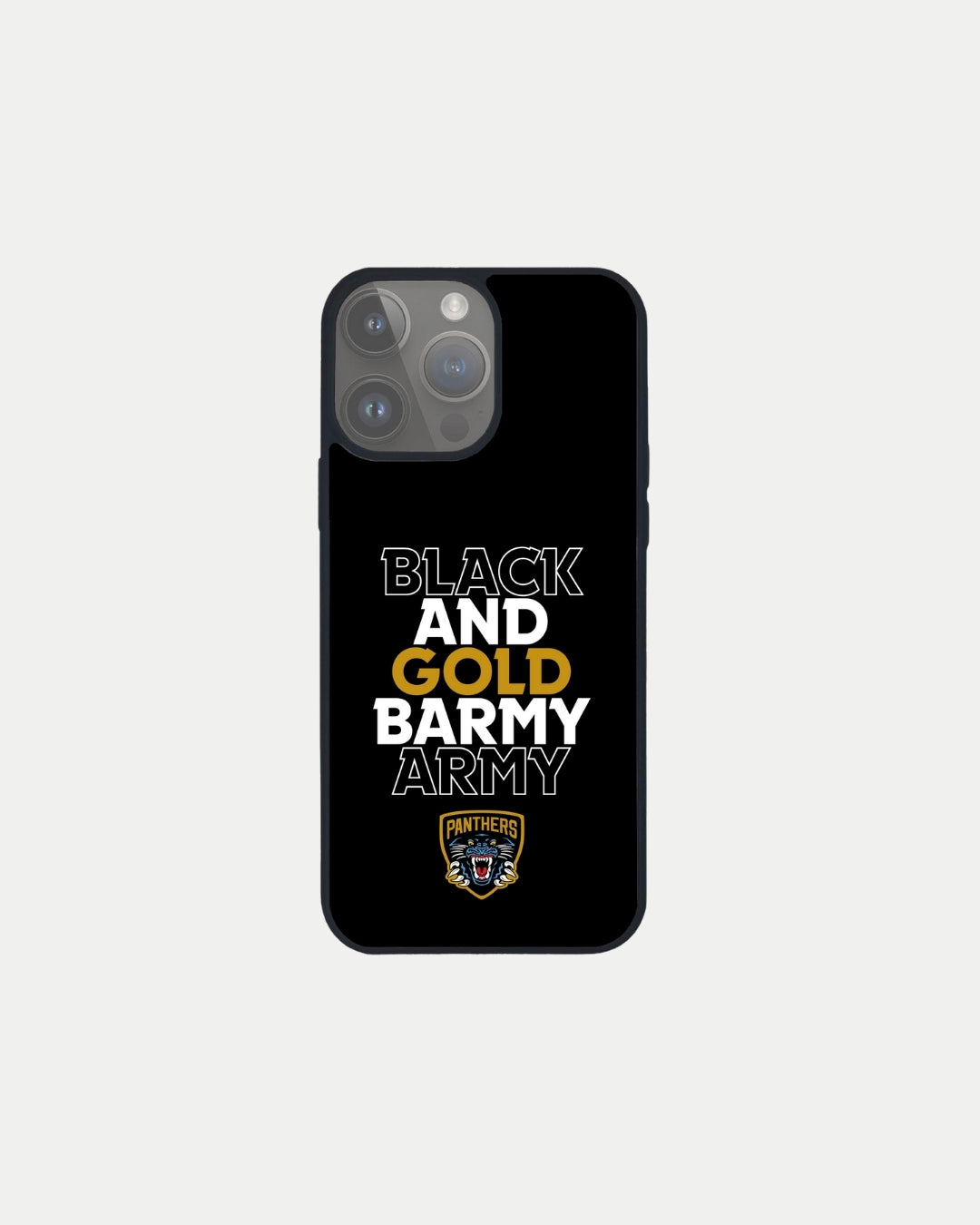 The Nottingham Panthers’ Panthers Black & Gold Phone Case features “BLACK AND GOLD BARMY ARMY” in white and gold above the team logo. This made-to-order case reduces waste and gives your phone a bold Panthers touch.