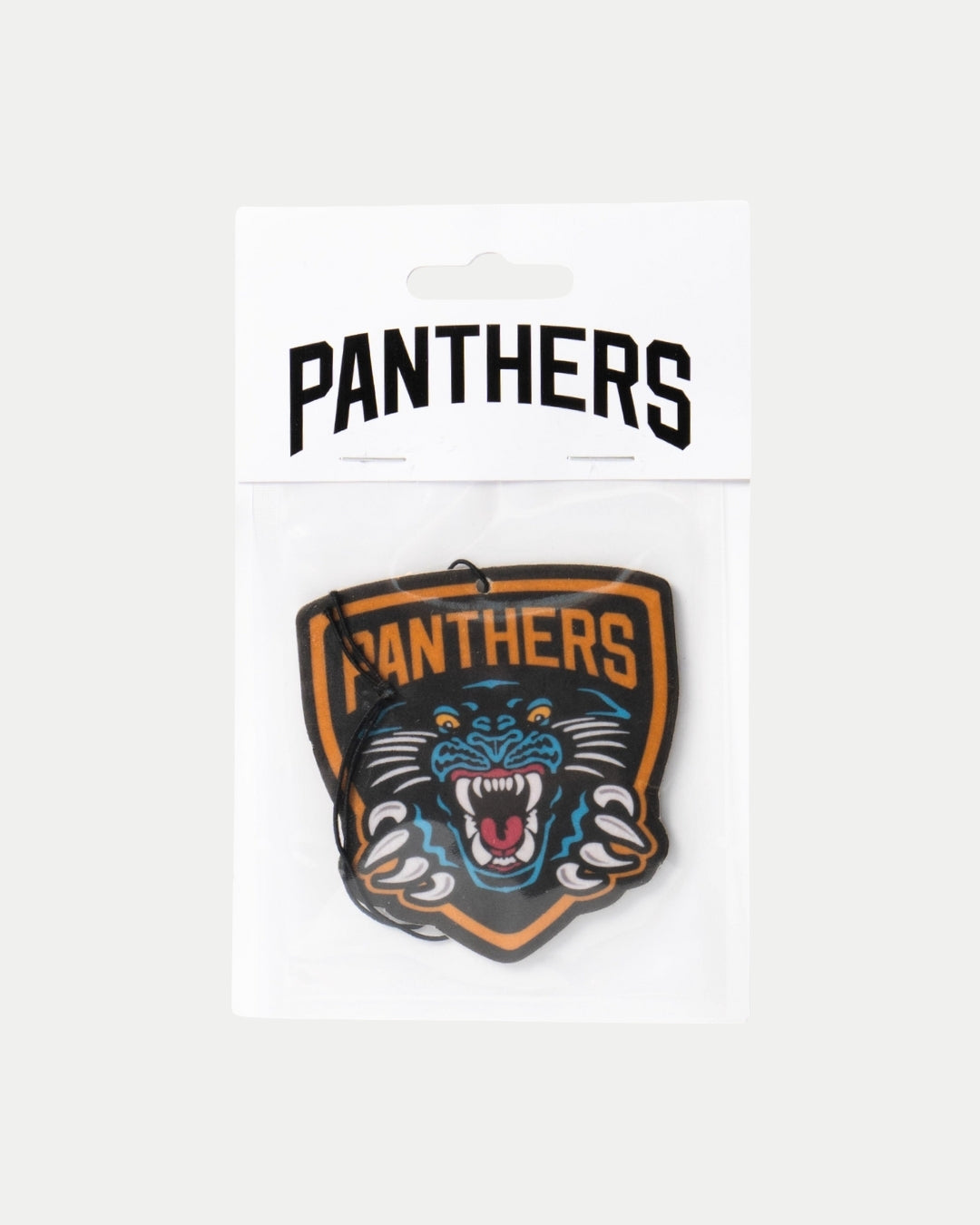 A packaged air freshener featuring a snarling panther logo and the word PANTHERS in bold, displayed below a white header card that prominently features the brand name The Nottingham Panthers.