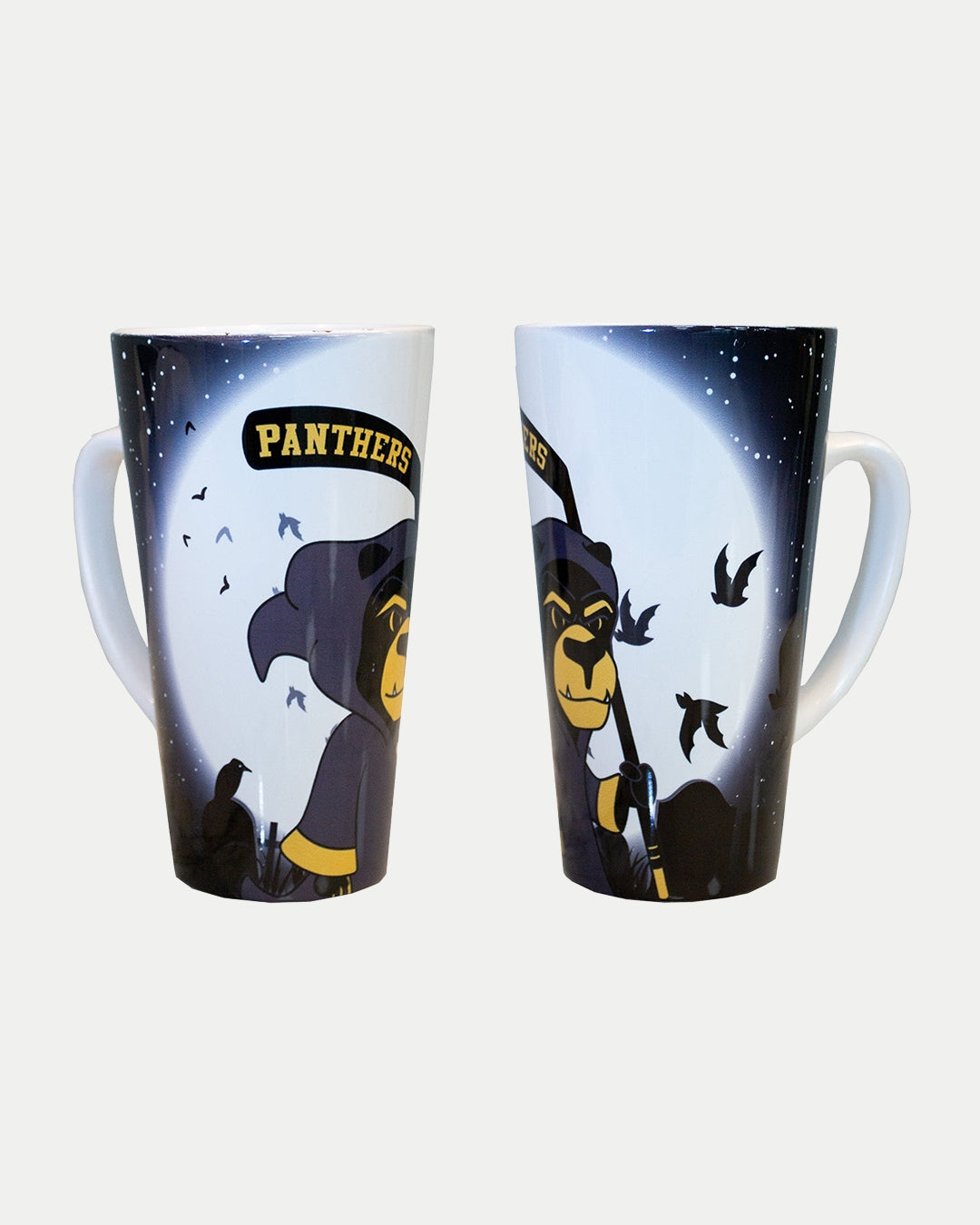 No keywords were found to blend into the description. Would you like to provide keywords for me to include about the Nottingham Panthers Halloween Latte Mug by Nottingham Panthers?.