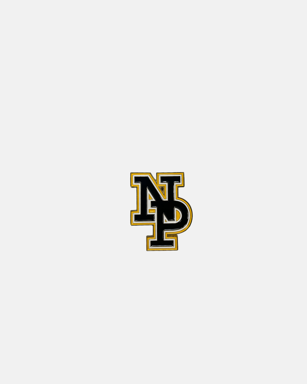 A black and gold interlocking NP logo, representing the Nottingham Panthers, is centered on a plain, light gray background in this Panthersland NP Logo Magnet.