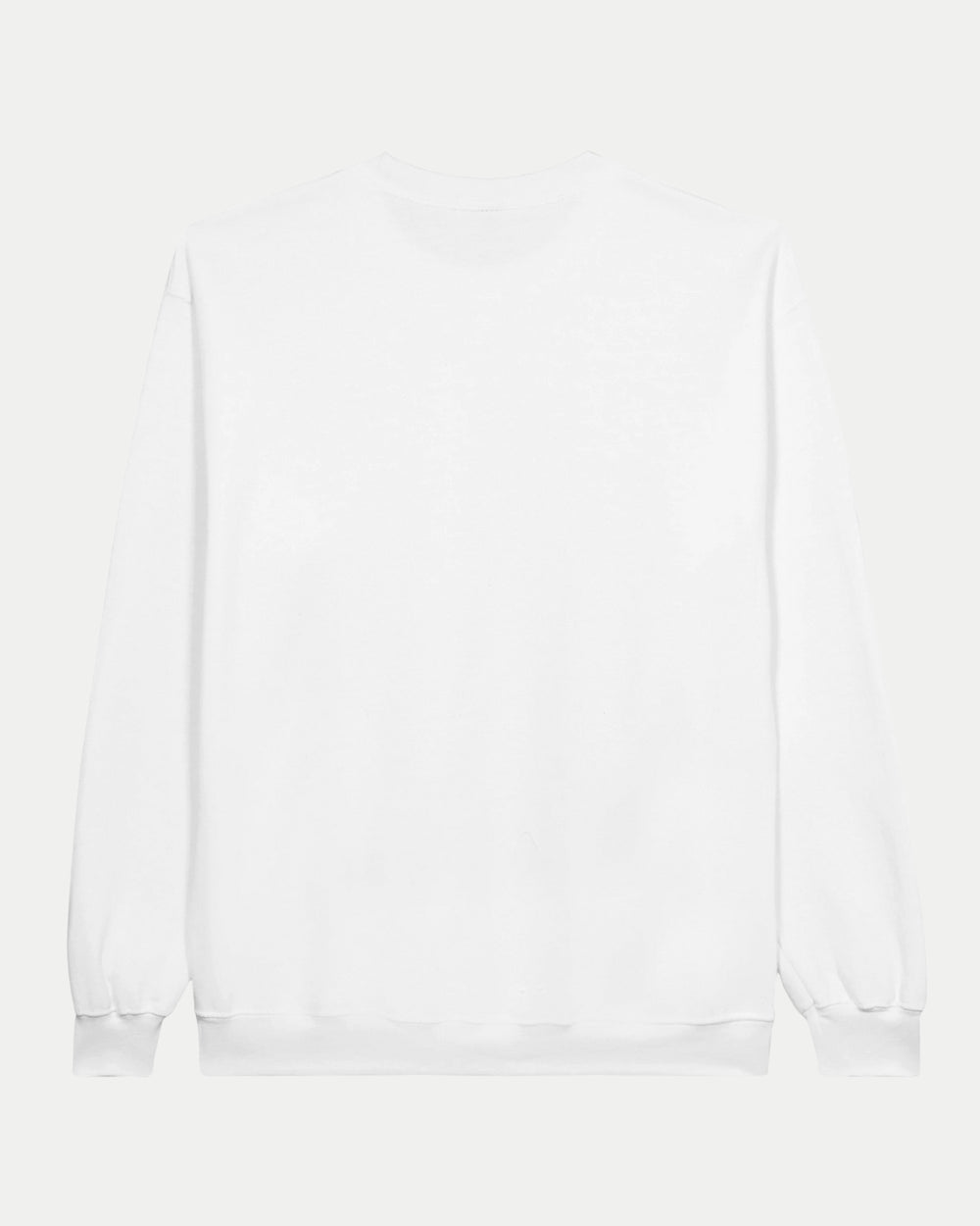 The Nottingham Panthers Made To Order Champions Elite League Playoffs 2025 Adult Crewneck Sweatshirt in white features a classic fit, ribbed cuffs and hem, and is crafted from a ringspun cotton-polyester blend. Shown from the back against a light background.