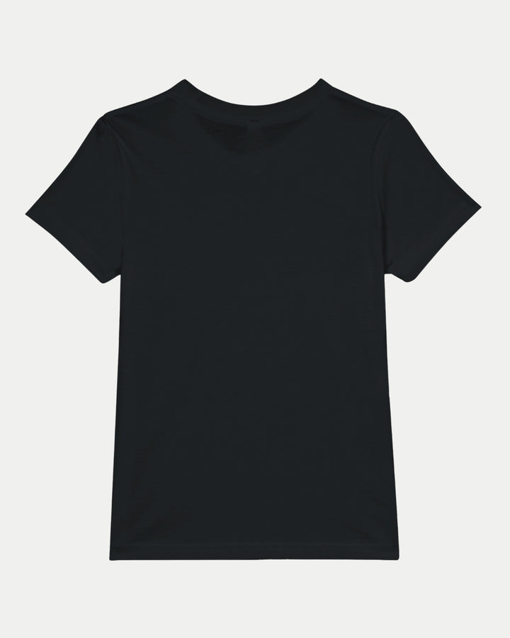 The Nottingham Panthers Made To Order Champions Elite League Playoffs 2025 Kids Crewneck T-shirt in black is shown flat with the back side up on a white background—perfect for everyday wear and tailored to fit.