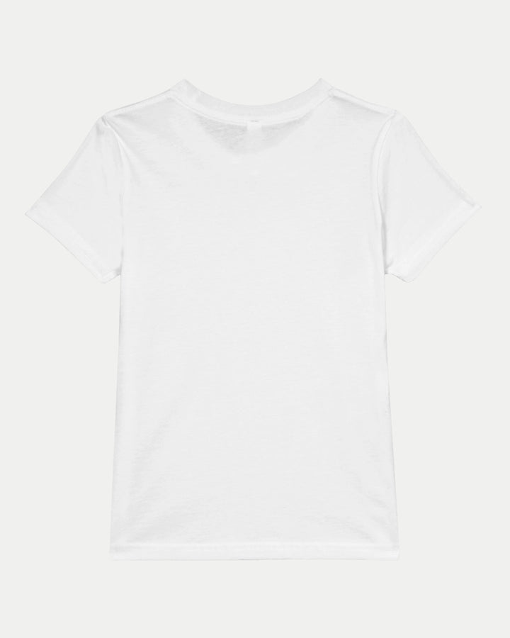 The Nottingham Panthers Made To Order Champions Elite League Playoffs 2025 Kids Crewneck T-shirt in white is shown from the back on a white background. Check our size guide for the perfect fit—each shirt is made to order for your child.