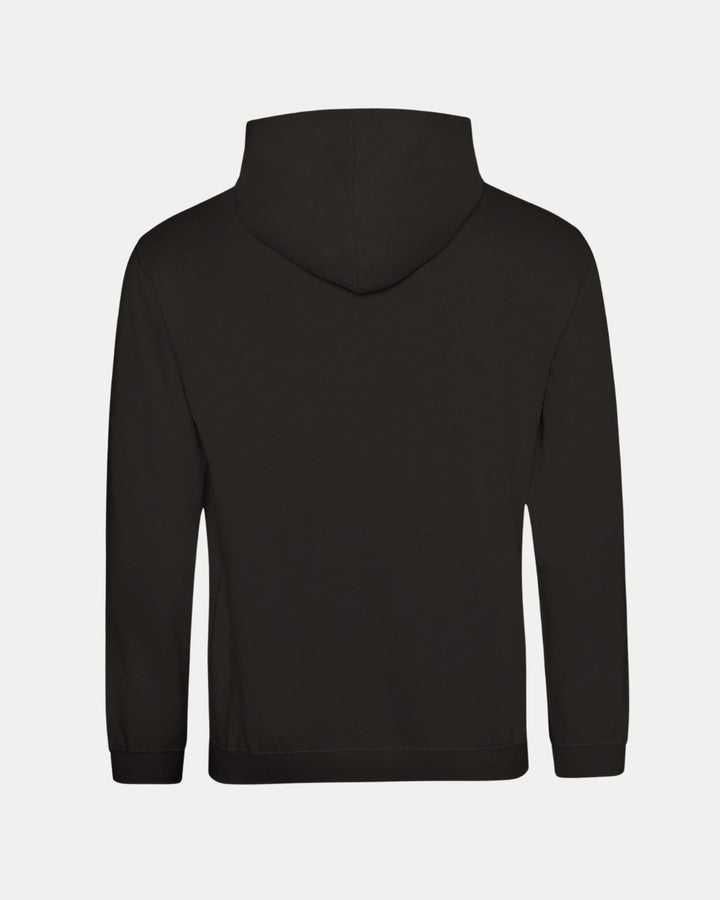 The Made To Order Playoff Champions Panthers 2025 Hoodie Black by Nottingham Panthers is a unisex hoodie shown from the back with long sleeves, a hood, and no visible logos—offering minimalist comfort for everyday wear.