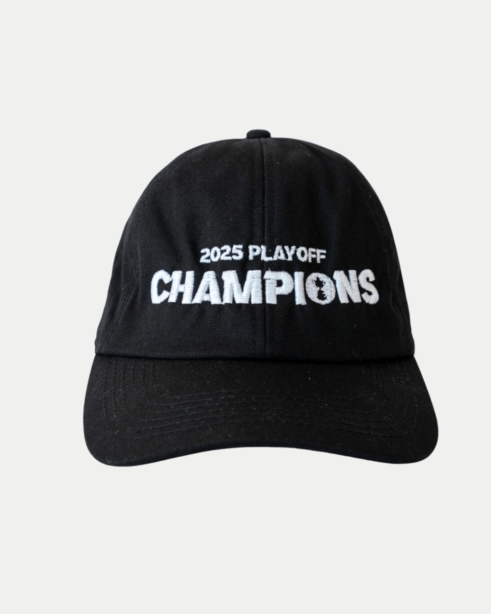 Celebrate victory with the Nottingham Panthers Made To Order Playoff Champions Panthers 2025 Organic Cotton Dad Cap, featuring 2025 PLAYOFF CHAMPIONS embroidered in white on black 100% organic cotton.
