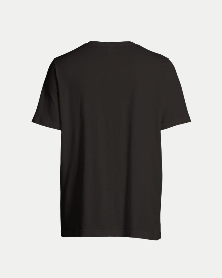 The Nottingham Panthers Made To Order Champions Elite League Playoffs 2025 T-shirt in black, shown from the back on a white background, is custom-made for a perfect fit and reduced waste.