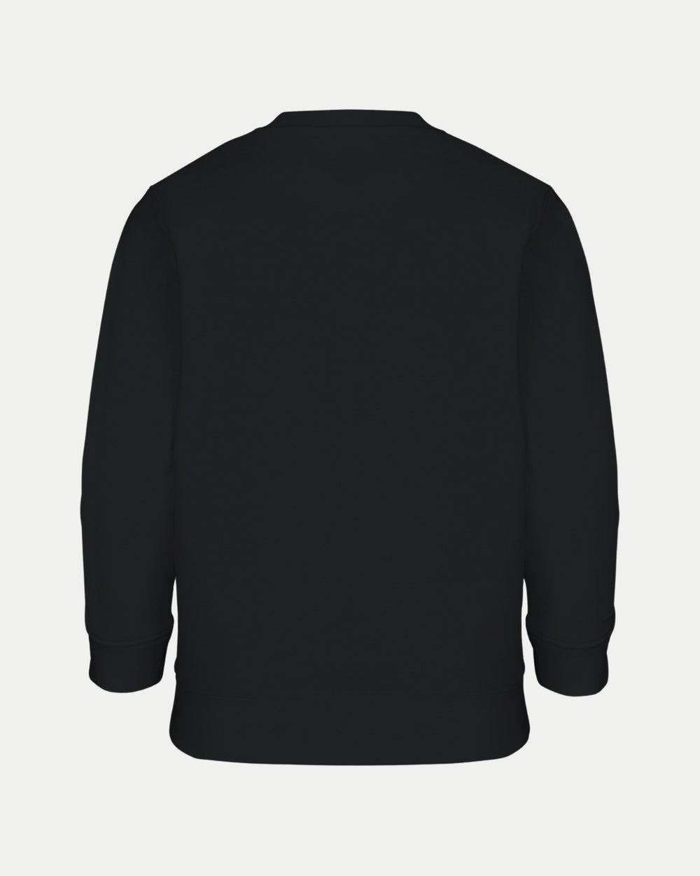 The image shows the back of the Nottingham Panthers Made To Order 2025 Playoff Champions Kids Sweatshirt in black, featuring a crew neckline and ribbed cuffs and hem, made from a soft cotton recycled polyester blend.