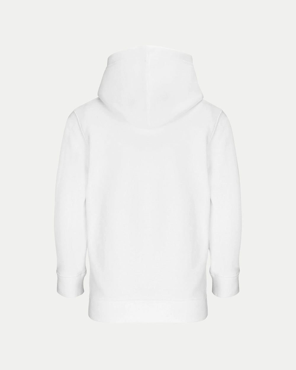 A made-to-order Nottingham Panthers kids hoodie in white, featuring a graphic design, shown from the back with long sleeves and a relaxed fit against a light gray background.
