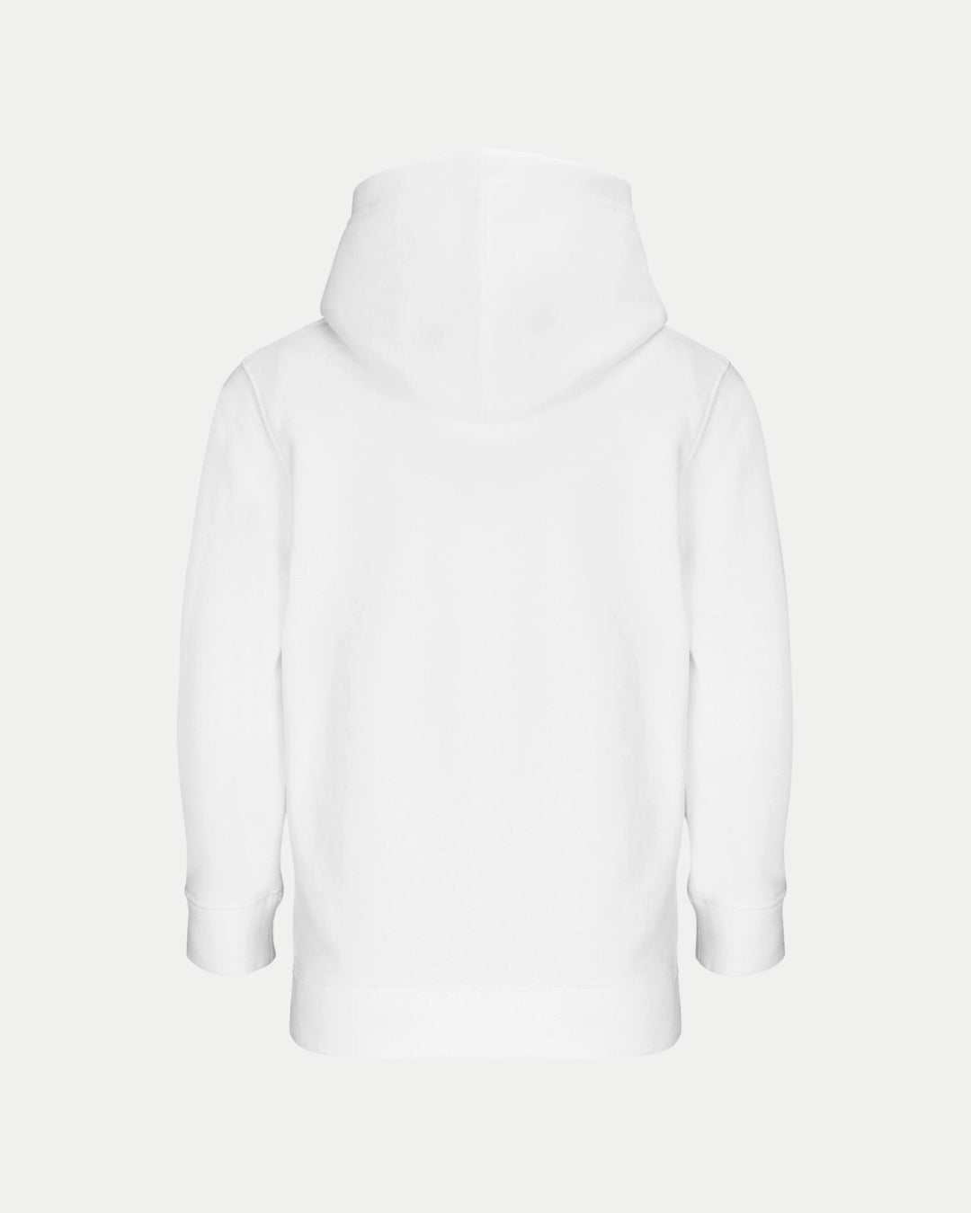 A made-to-order Nottingham Panthers kids hoodie in white, featuring a graphic design, shown from the back with long sleeves and a relaxed fit against a light gray background.