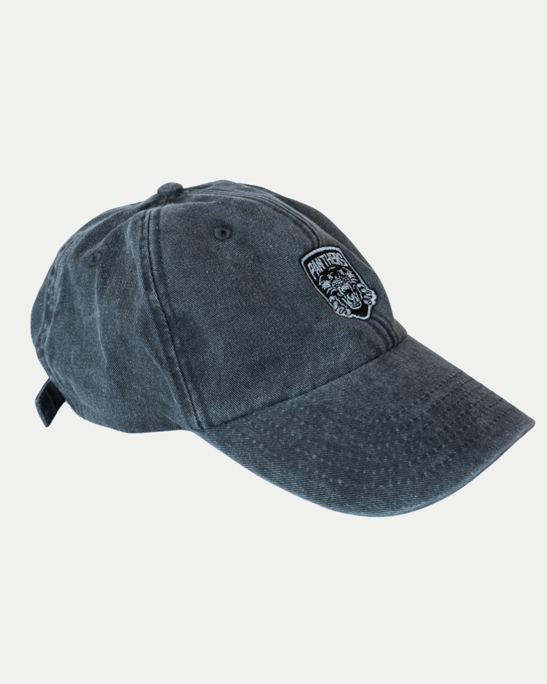 The Nottingham Panthers Made To Order Vintage Cotton Dad Hat in Vintage Black features a curved brim and an embroidered panther head patch with “PANTHERS,” offering a classic, laid-back look.