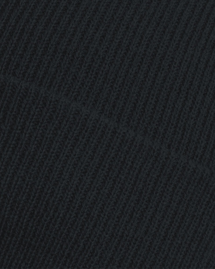 Close-up of the ribbed knit fabric on the Nottingham Panthers Made To Order Logo Cuffed Beanie Black, showing detailed loops, stitches, and a diagonal seam that highlight its thick acrylic texture.
