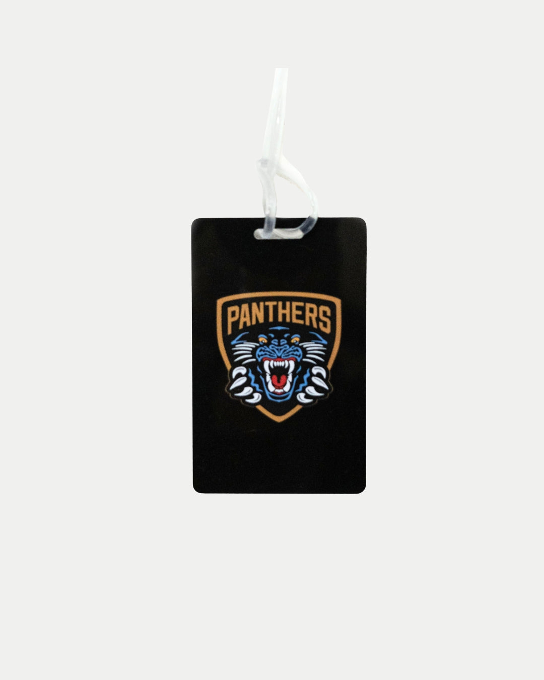 Show your team spirit on the go with the Panthersland Nottingham Panthers Logo Luggage Tag—featuring a fierce roaring panther head and bold “PANTHERS” text, plus a clear plastic loop for easy attachment.