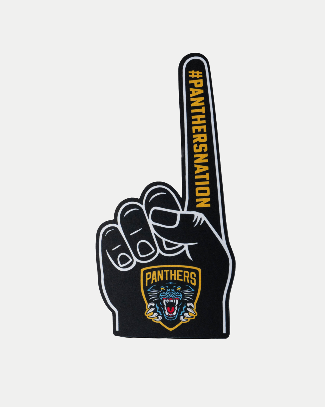 Show your team spirit with The Nottingham Panthers Foam Hand—this black foam finger features #PANTHERSNATION on the index finger and the team's panther logo with "PANTHERS" across the palm.